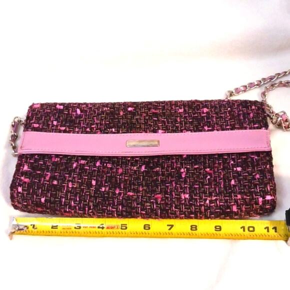 Crossbody Tweed Weave LAVENDER PINK Converible Clutch Purse Elegant Avante Garde - Picture 11 of 14